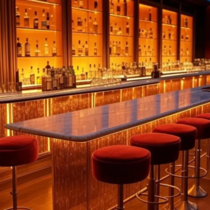 Wieczorne wnętrze luksusowego baru NightVenueHotel