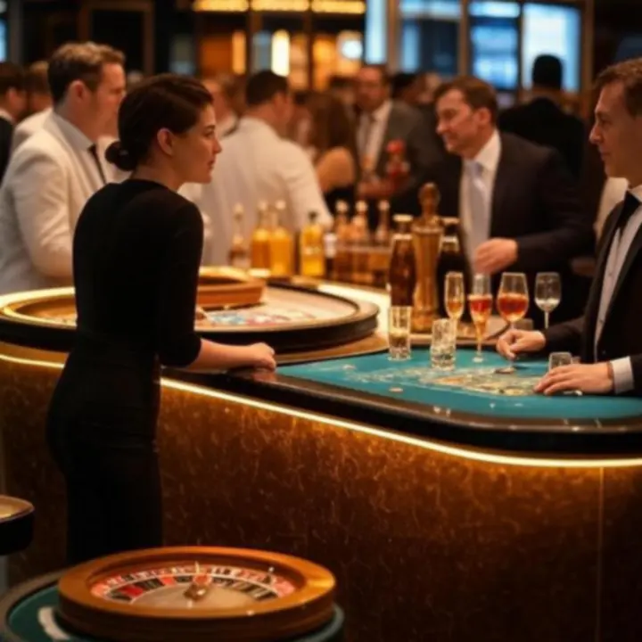  elegancki bar i strefa kasyna w NightVenueHotel z nastrojowym, kinowym oświetleniem 