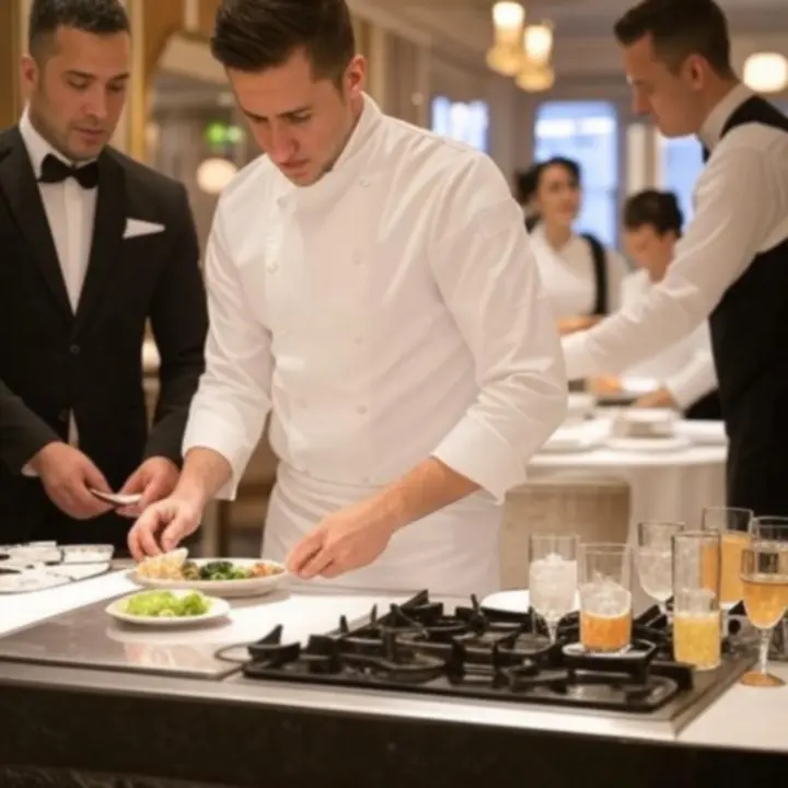  zespół NightVenueHotel przy pracy: szef kuchni, krupier i obsługa sali 